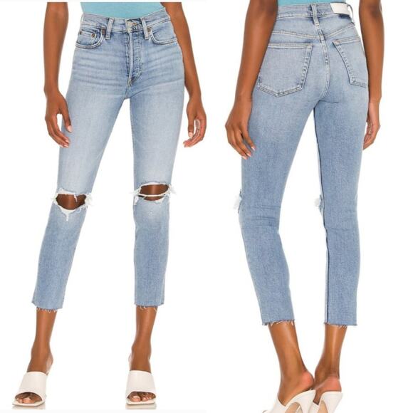 RE/DONE 90s High Rise Ankle Crop Distressed Button Fly Jeans 28 Women's Preowned - Picture 1 of 10